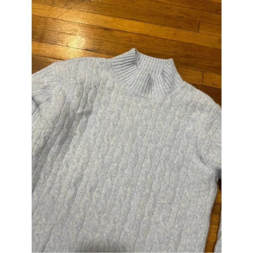 J.Crew Light Blue Cable knit mockneck sweater in extra-soft yarn